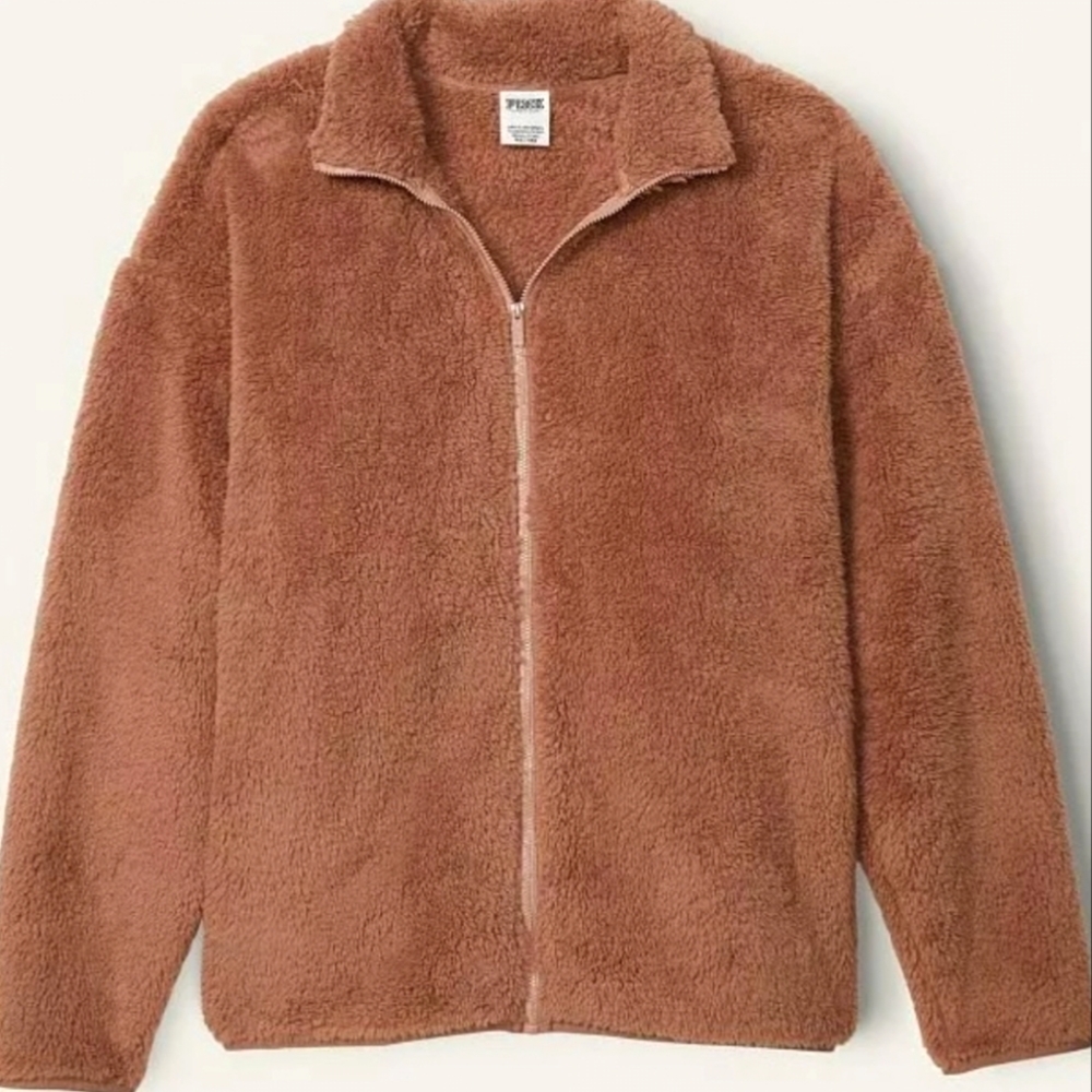 BNWT Victoria's Secret Pink Full Zip Teddy Stucco Beige